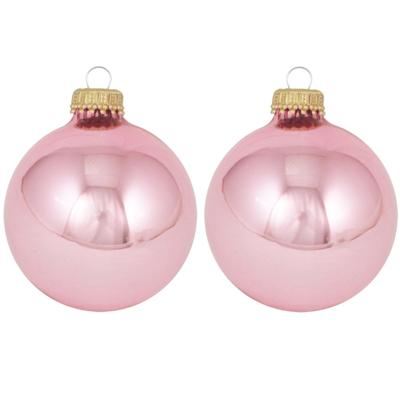 Kerstballen - 16x st - pink blush lichtroze - 7 cm - glas - kerstversiering