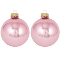 Kerstballen - 16x st - pink blush lichtroze - 7 cm - glas - kerstversiering