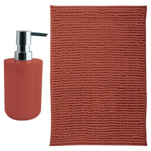 MSV badkamer droogloop mat - Milano - 40 x 60 cm - met bijpassende kleur zeeppompje - terracotta