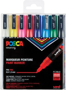 Posca paintmarker PC-3M,  set van 8 markers in geassorteerde basiskleuren