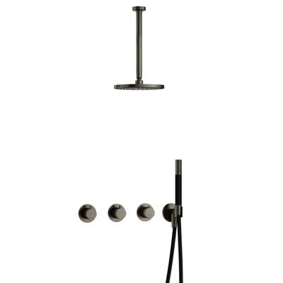 Hotbath Cobber - CB7067 - Inbouw Regendoucheset - Verouderd Ijzer - 2 Stopkranen - Thermostatisch - Plafondbuis 30 cm - Hoofddouche 200 mm - Staafhanddouche - Waterbesparend