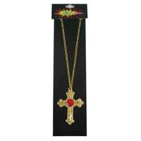 Sinterklaas verkleed ketting kruis - met rode steen - goudkleurig - Sint verkleed accessoires Sinterklaas verkleed ketting kruis - met rode steen - goudkleurig - Sint verkleed accessoires