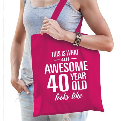 Awesome 40 year / geweldig - 40 jaar cadeau tas - roze - voor dames - kado tas / verjaardag Awesome 40 year / geweldig - 40 jaar cadeau tas - roze - voor dames - kado tas / verjaardag