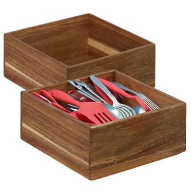Bestekbak/keuken organizer - 4x - 1 vaks - Smart Desk serie - acacia hout - 15 x 15 x 7 cm