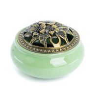 Wierook Brander Traditioneel Tibetaans Design Keramiek Groen - 10 x 10 x 6 cm