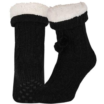 Apollo Huissloffen - dames - gebreid - slofsokken - antraciet - one size maat 36/41 - fleece