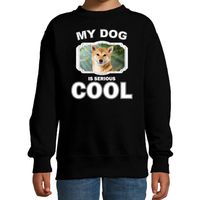 Honden liefhebber trui / sweater Shiba inu my dog is serious cool zwart voor kinderen - thumbnail