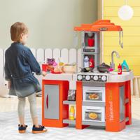 Kinderkeuken met 67 Accessoires Speelkeuken van Kunststof met Waterpompfunctie Licht en Geluid Stoom- en Kookeffecten (Oranje)