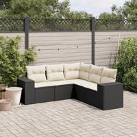 5-delige Loungeset met kussens poly rattan zwart