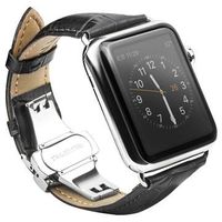 Apple Watch Series Ultra 2/Ultra/9/8/SE (2022)/7/SE/6/5/4/3/2/1 Qialino Leren Polsband - 49mm/45mm/44mm/42mm - Zwart - thumbnail