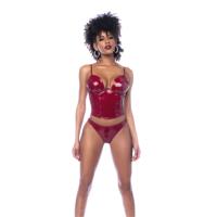 Mapalé Twee Delige Bustier Set - M - Glanzend Wijnrood