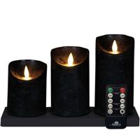 Anna's Collection Oplaadbare LED kaarsen - 3x - zwart - oplaadstation - stompkaarsen