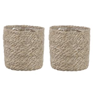 2x stuks naturel rotan planten pot mand van gedraaid jute/riet H12 en D12 cm