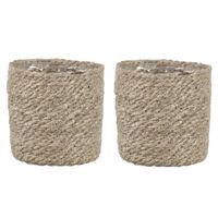 2x stuks naturel rotan planten pot mand van gedraaid jute/riet H12 en D12 cm - thumbnail