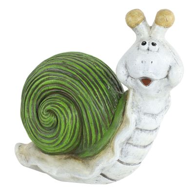 Tuinbeeld dier Slak - kunststeen - L10 x B19 x H18 cm - groen en wit - decoratie beeldjes
