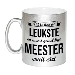 Zilveren leukste en meest geweldige meester cadeau koffiemok / theebeker 330 ml