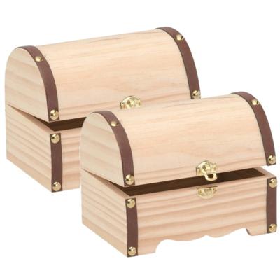 Houten kistje ronde deksel - 2x stuks - 15 x 10 cm - hobby/knutselmateriaal - sieradenkistje - cadea