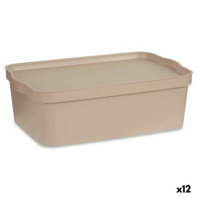 Opbergbak met Deksel Beige Plastic 14 L 29,5 x 14,5 x 45 cm (12 Stuks)