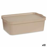 Opbergbak met Deksel Beige Plastic 14 L 29,5 x 14,5 x 45 cm (12 Stuks)