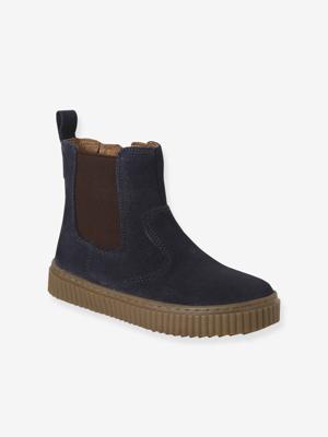 Leren Chelsealaarzen jongens met elastiek en rits marineblauw