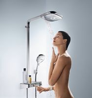 Hansgrohe Raindance Select E300 showerpipe: met Showertablet 300 opbouwkraan thermostatisch met handdouche 3jet en hoofddouche 3jet wit/chroom 27127400 - thumbnail