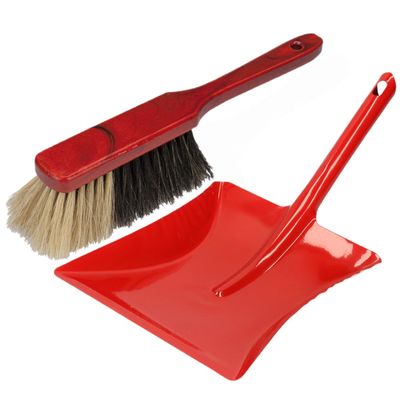 Stoffer en blik rood van metaal/gelakt mahonie hout voor binnen