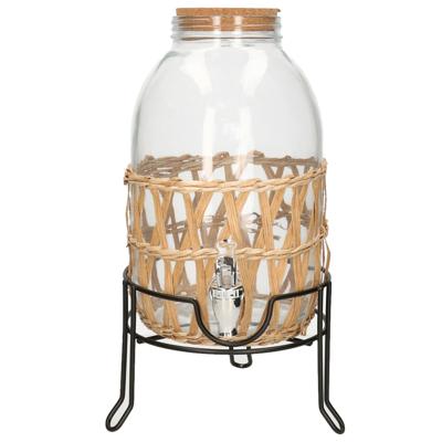 Drankdispenser/limonadedispenser op verhoger - 5L - glas - RVS/zwart- D17,5 x H32 cm