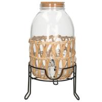 Drankdispenser/limonadedispenser op verhoger - 5L - glas - RVS/zwart- D17,5 x H32 cm