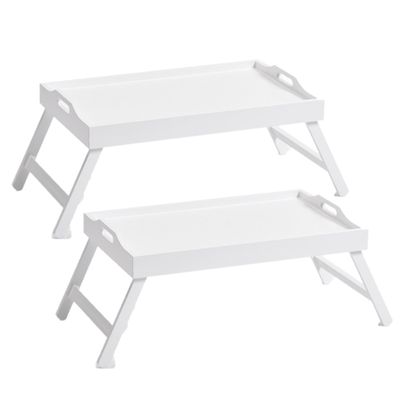 Set van 2x stuks dienbladen/serveerbladen wit op poten mdf hout 56 x 35 cm