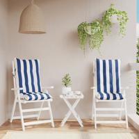 VidaXL Stoelkussens 2 st hoge rug gestreept stof wit en blauw
