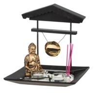 Boeddha zen tuin met waxinelichthouders - voor binnen - goud - 24 x 26 cm