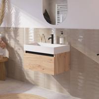 Saqu Gaia voorgemonteerd badmeubel met zwarte greeplijst incl. wastafel 60x46cm naturel eiken Saqu Gaia voorgemonteerd badmeubel met zwarte greeplijst incl. wastafel 60x46cm naturel eiken