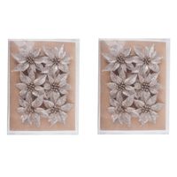 24x stuks decoratie bloemen rozen champagne glitter op clip 8 cm