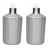 2x Zeep pompjes/dispensers zilver geweven 16 cm - thumbnail