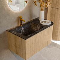 Badmeubel Mondiaz Kurve-Dlux | 85 cm | Meubelkleur Oak | Wastafelkleur Lava | Solid surface | Links spoelbak | 1 kraangat