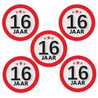 16 jaar leeftijd sticker - 5x - rond - Dia 9 cm - 16 jaar verjaardag - jubileum - leeftijd versierin