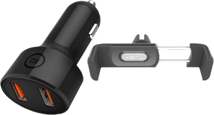Kenu Telefoonhouder Auto Luchtrooster + BlueBuilt Autolader met 2 Usb Poorten 18W