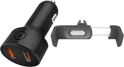 Kenu Telefoonhouder Auto Luchtrooster + BlueBuilt Autolader met 2 Usb Poorten 18W