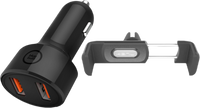 Kenu Telefoonhouder Auto Luchtrooster + BlueBuilt Autolader met 2 Usb Poorten 18W - thumbnail