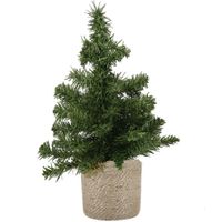 Mini kunstboom/kunst kerstboom groen 45 cm met naturel jute pot - thumbnail