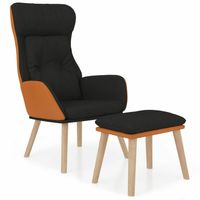 vidaXL Relaxstoel met voetenbankje kunstleer en stof zwart - thumbnail