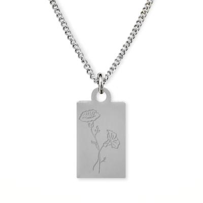 Gegraveerde geboortebloem ketting OUD DESIGN - Stainless steel - Zilver - Rechthoek - September - Aster