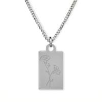 Gegraveerde geboortebloem ketting OUD DESIGN - Stainless steel - Zilver - Rechthoek - September - Aster