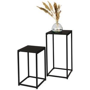 Urban Living Bijzettafel/plantenstandaard set - 2-delig - zwart - metaal - D30 x H54 cm en D34 x H74 cm - Bijzettafels