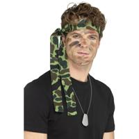 Leger accessoires verkleedset - dogtags ketting - en camouflage hoofdband Leger accessoires verkleedset - dogtags ketting - en camouflage hoofdband
