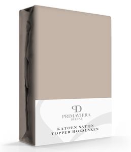 Primaviera Deluxe Katoen-Satijn Topper Hoeslaken Taupe-160 x 220 cm