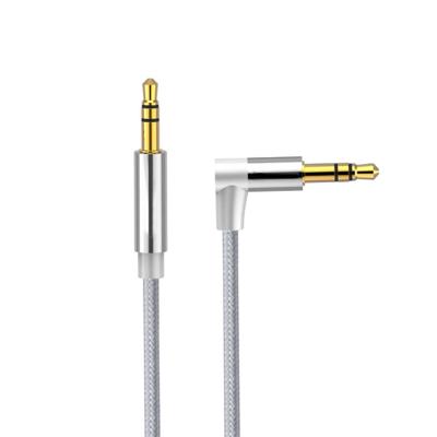 AV01 3.5 mm male naar Male elleboog audio kabel lengte: 1M (zilvergrijs)
