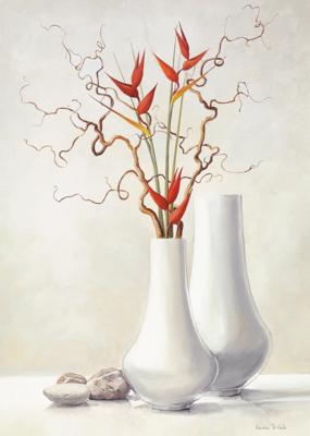 Kunstdruk Karin Van der Valk - Willow Twigs with Red Flowers 30x40cm