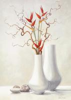 Kunstdruk Karin Van der Valk - Willow Twigs with Red Flowers 30x40cm
