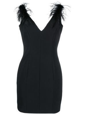 PINKO robe ornée de plumes à col v - Noir